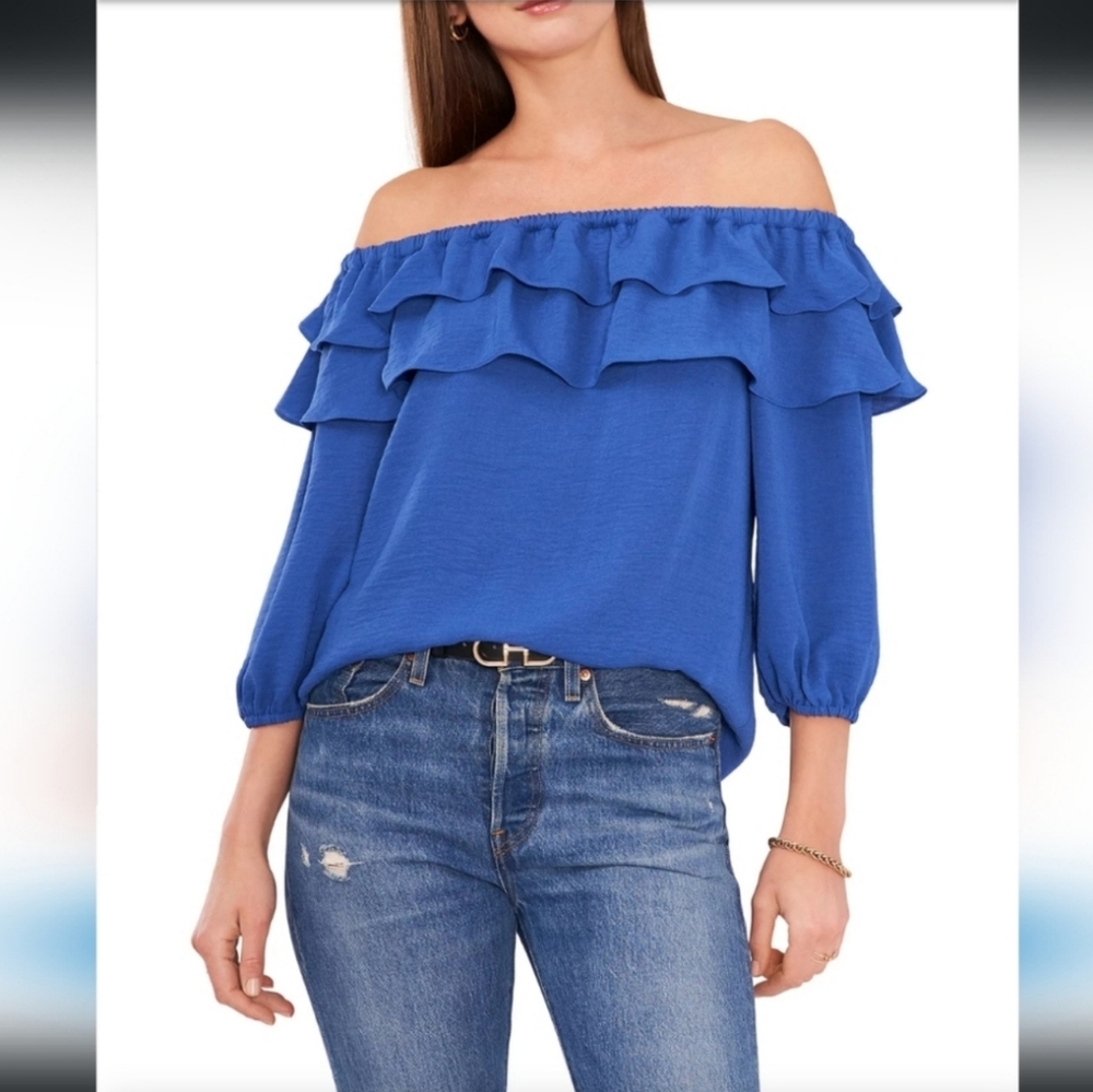 Vince Camuto Women's BlousonSleeve Ruffle Off-shoulder BlouseBlue Size Small